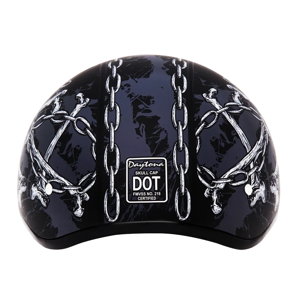 DOT Approved Daytona Motorcycle Half Face Helmet - Skull Cap Graphics for Men & Women, Scooters, ATVs, UTVs & Choppers - W/ Skull Chains