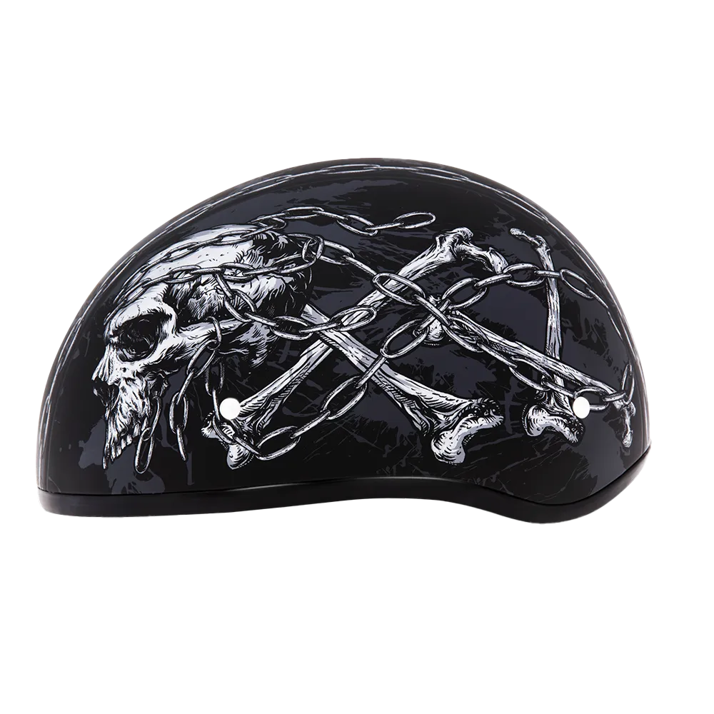 DOT Approved Daytona Motorcycle Half Face Helmet - Skull Cap Graphics for Men & Women, Scooters, ATVs, UTVs & Choppers - W/ Skull Chains