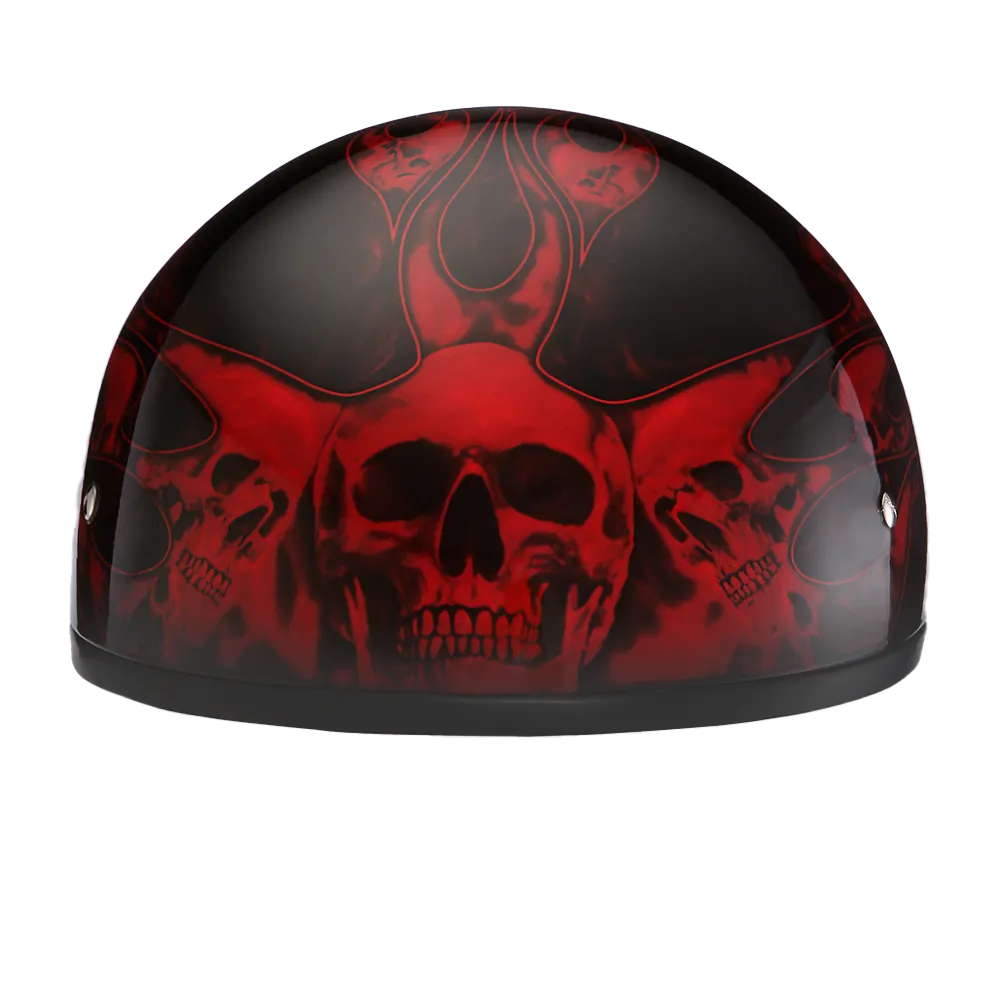 DOT Approved Daytona Motorcycle Half Face Helmet - Skull Cap Graphics for Men & Women, Scooters, ATVs, UTVs & Choppers - W/ Skull Flames Red