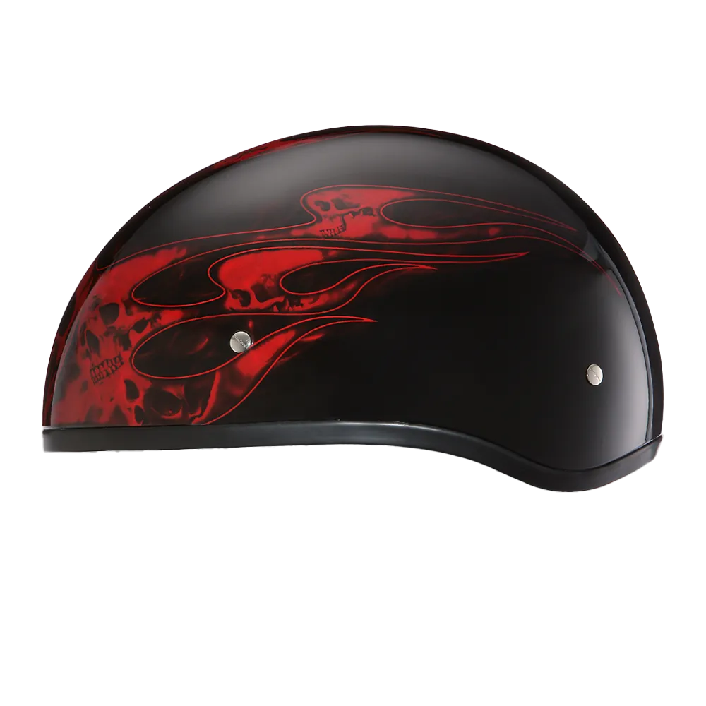 DOT Approved Daytona Motorcycle Half Face Helmet - Skull Cap Graphics for Men & Women, Scooters, ATVs, UTVs & Choppers - W/ Skull Flames Red
