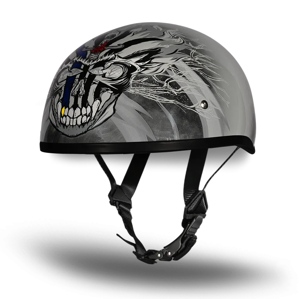 DOT Approved Daytona Motorcycle Half Face Helmet - Skull Cap Graphics for Men & Women, Scooters, ATVs, UTVs & Choppers - W/ Thunder