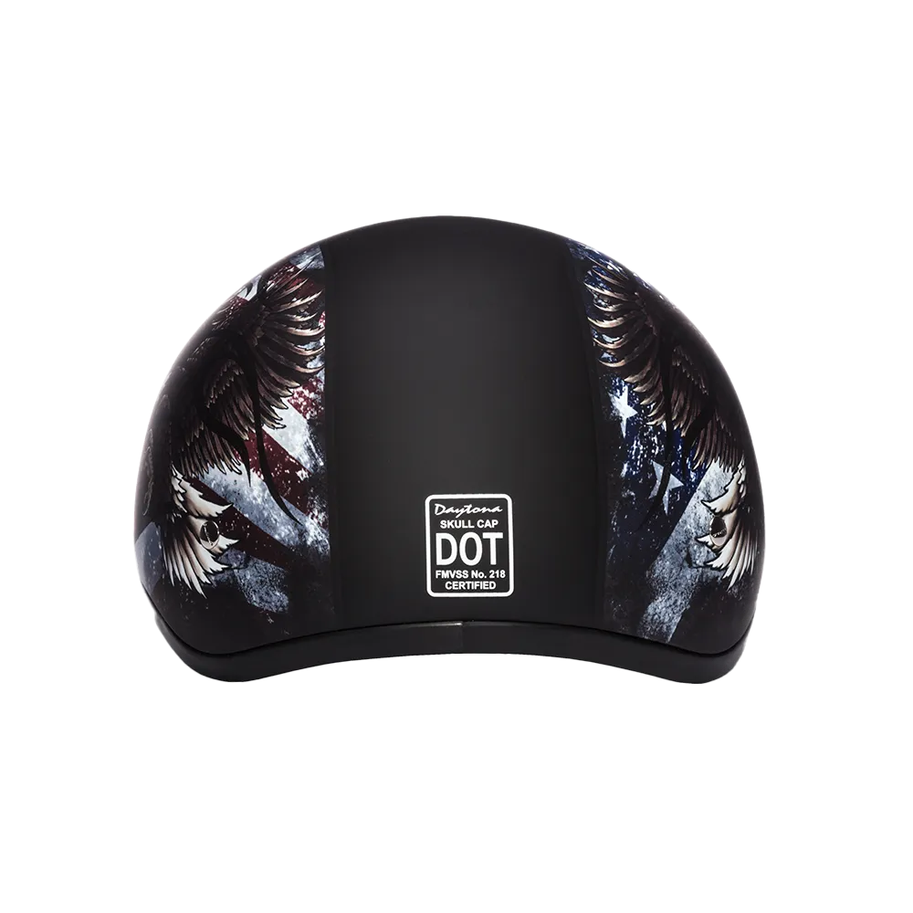 DOT Approved Daytona Motorcycle Half Face Helmet - Skull Cap Graphics for Men & Women, Scooters, ATVs, UTVs & Choppers - W/ USA