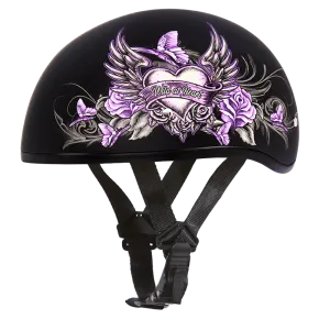 DOT Approved Daytona Motorcycle Half Face Helmet - Skull Cap Graphics for Men & Women, Scooters, ATVs, UTVs & Choppers - W/ Wild At Heart