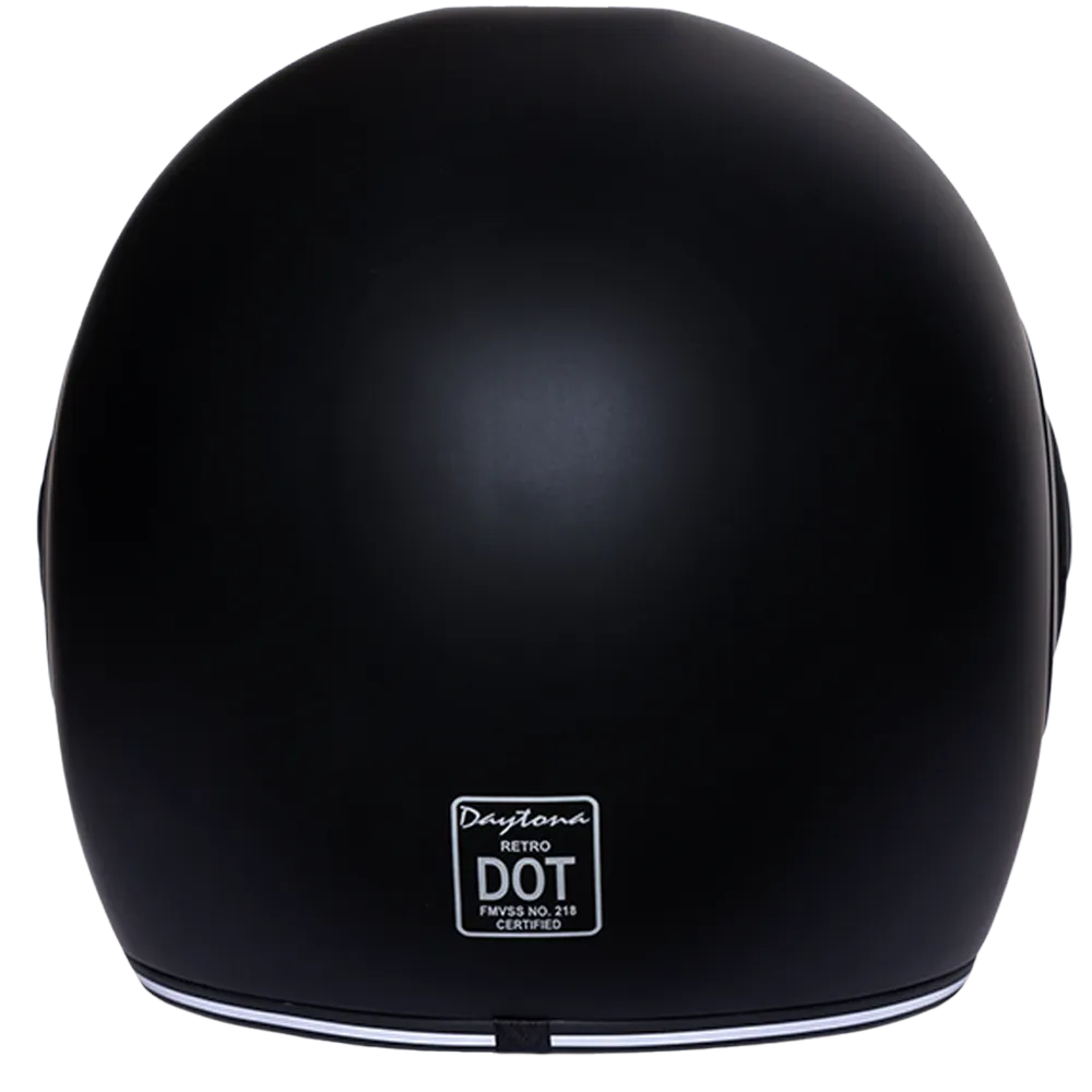 DOT Daytona Retro Full Face Motorcycle Helmet: Vintage Style for Men, Women, & Youth - Dull Black W/ Dull Black Accents
