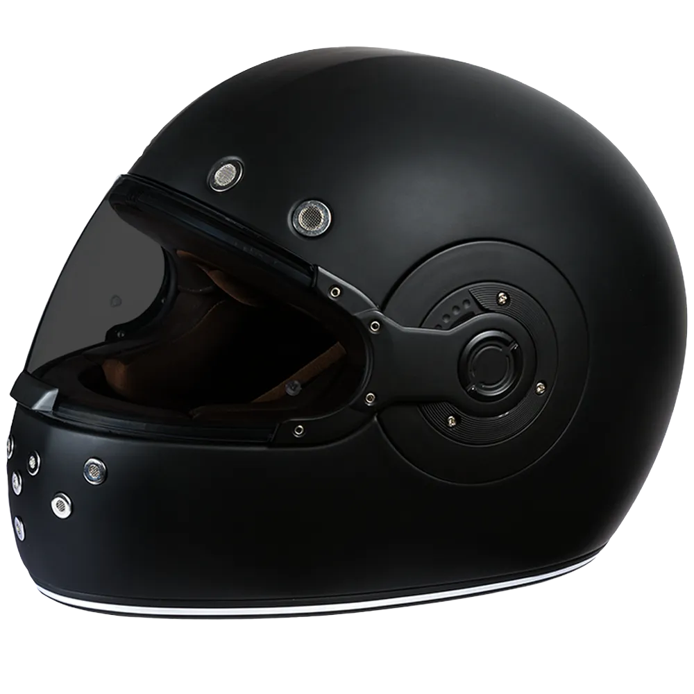DOT Daytona Retro Full Face Motorcycle Helmet: Vintage Style for Men, Women, & Youth - Dull Black W/ Dull Black Accents