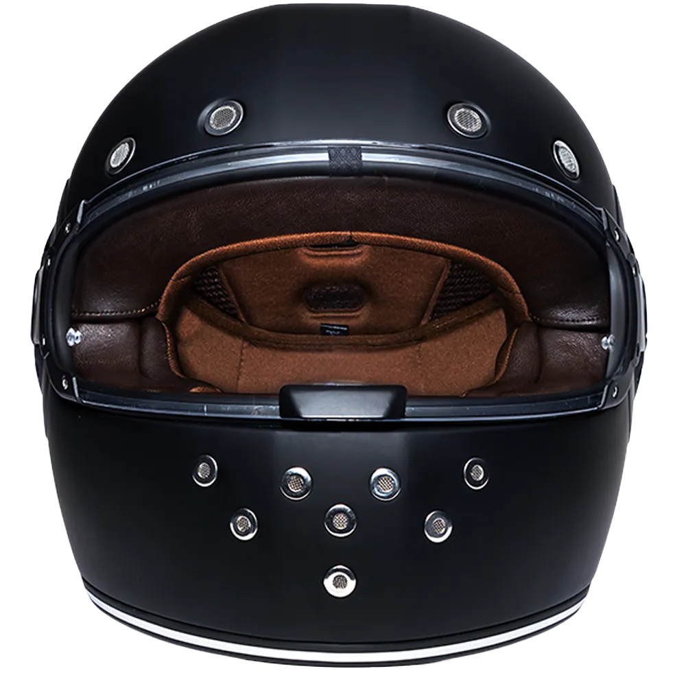 DOT Daytona Retro Full Face Motorcycle Helmet: Vintage Style for Men, Women, & Youth - Dull Black W/ Dull Black Accents