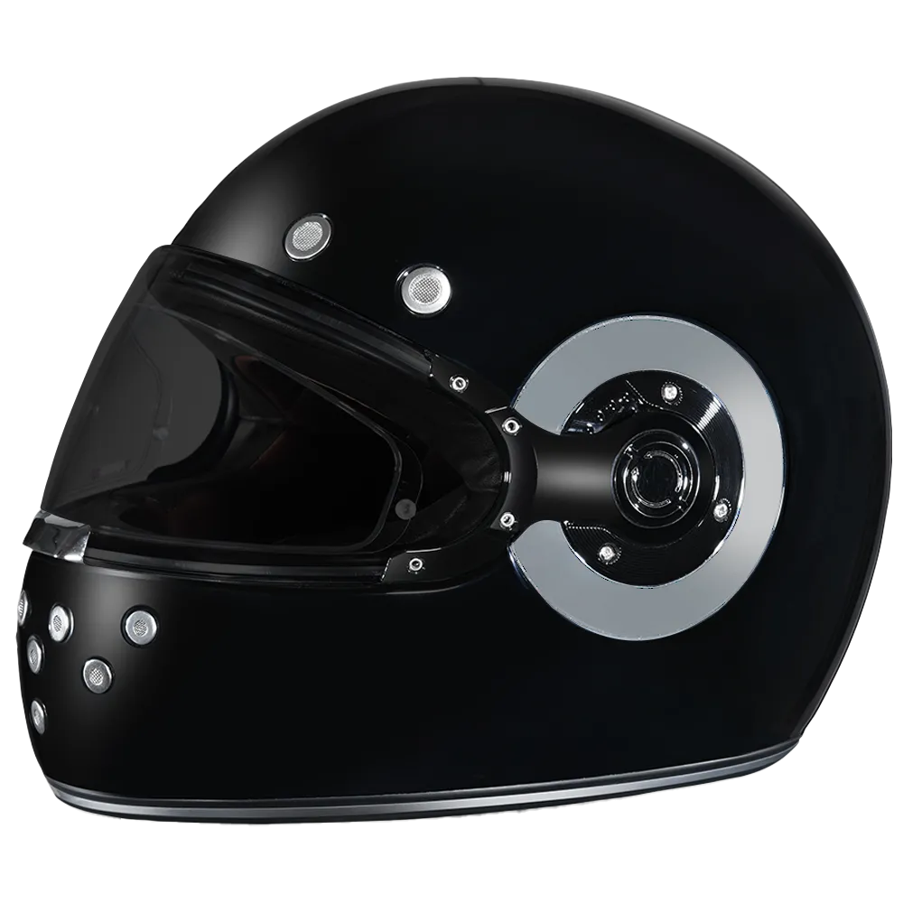 DOT Daytona Retro Full Face Motorcycle Helmet: Vintage Style for Men, Women, & Youth - Hi-Gloss Black w/ Chrome Accents