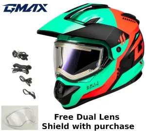 Gmax GM-11S Ronin Snow Helmet Aqua Coral Electric Shield and Dual Lens