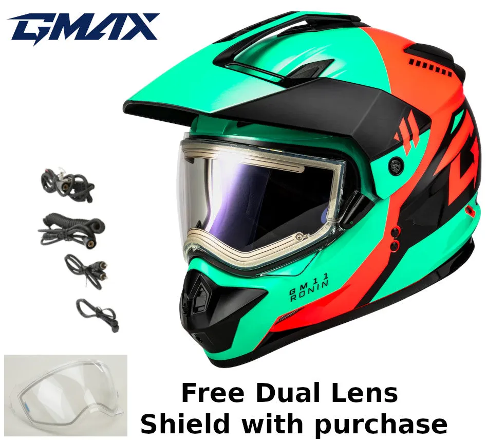 Gmax GM-11S Ronin Snow Helmet Aqua Coral Electric Shield and Dual Lens