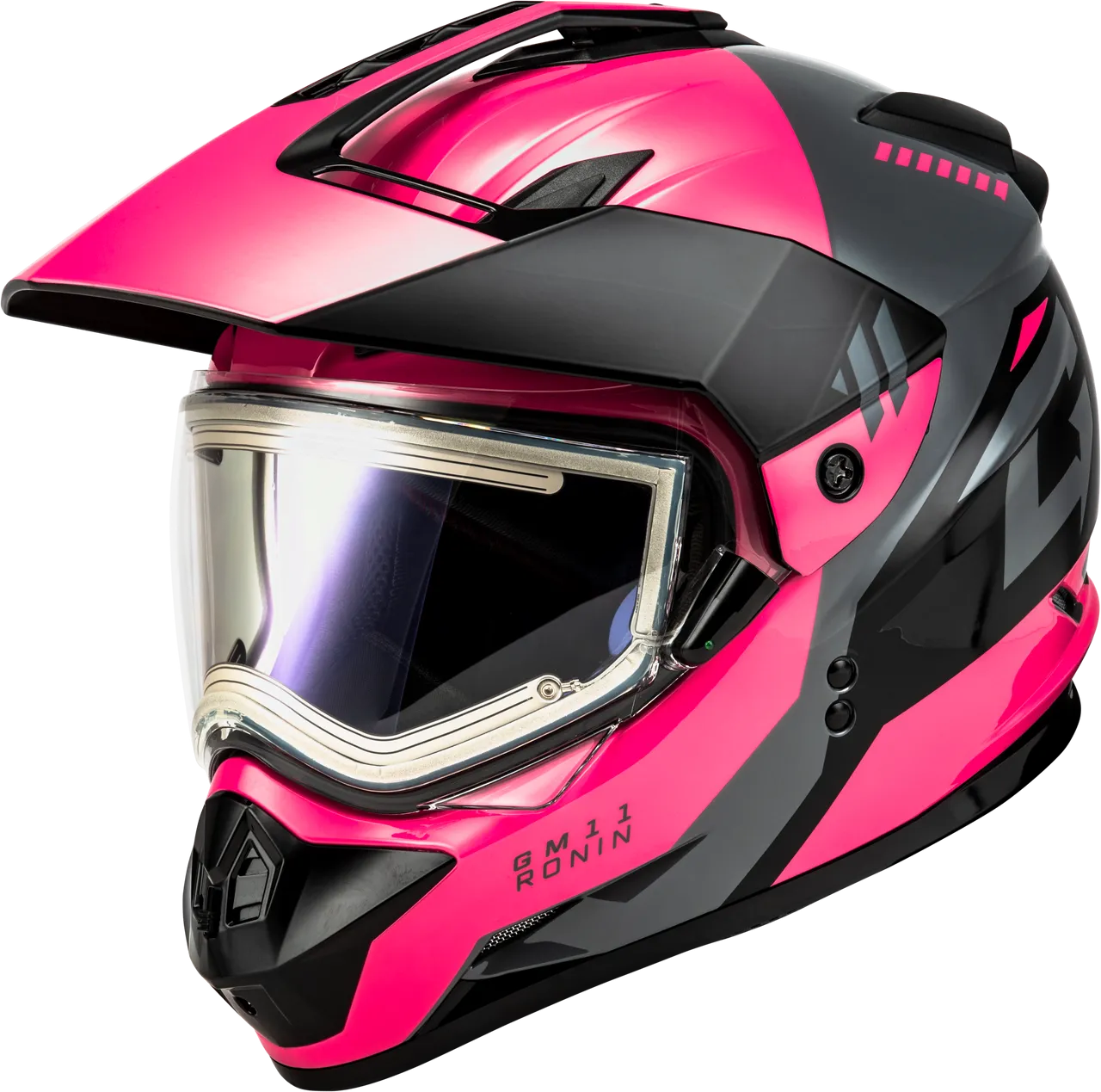 Gmax GM-11S Ronin Snow Helmet Black Grey Pink Electric Shield