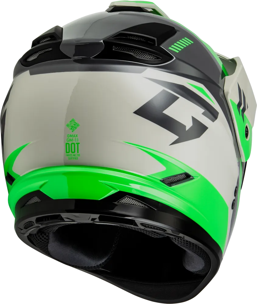 Gmax GM-11S Ronin Snow Helmet Green Grey Electric Shield and Dual Lens
