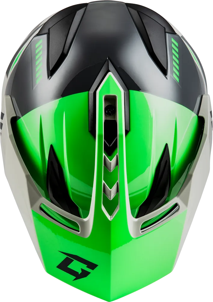 Gmax GM-11S Ronin Snow Helmet Green Grey Electric Shield and Dual Lens