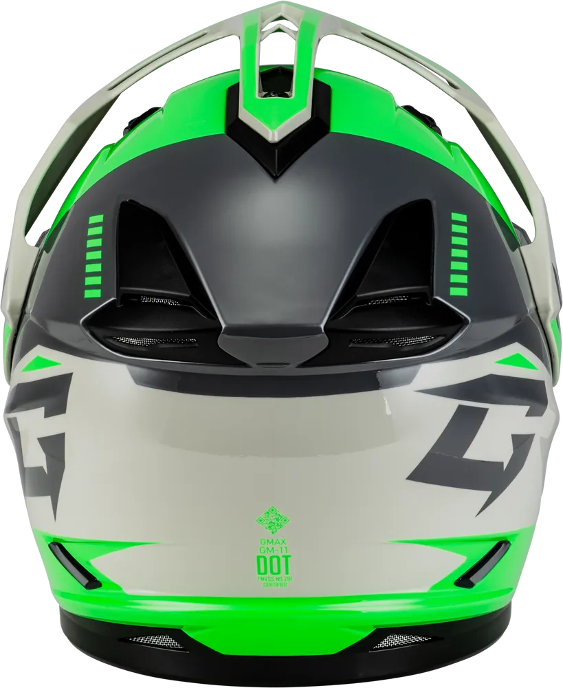 Gmax GM-11S Ronin Snow Helmet Green Grey Electric Shield and Dual Lens