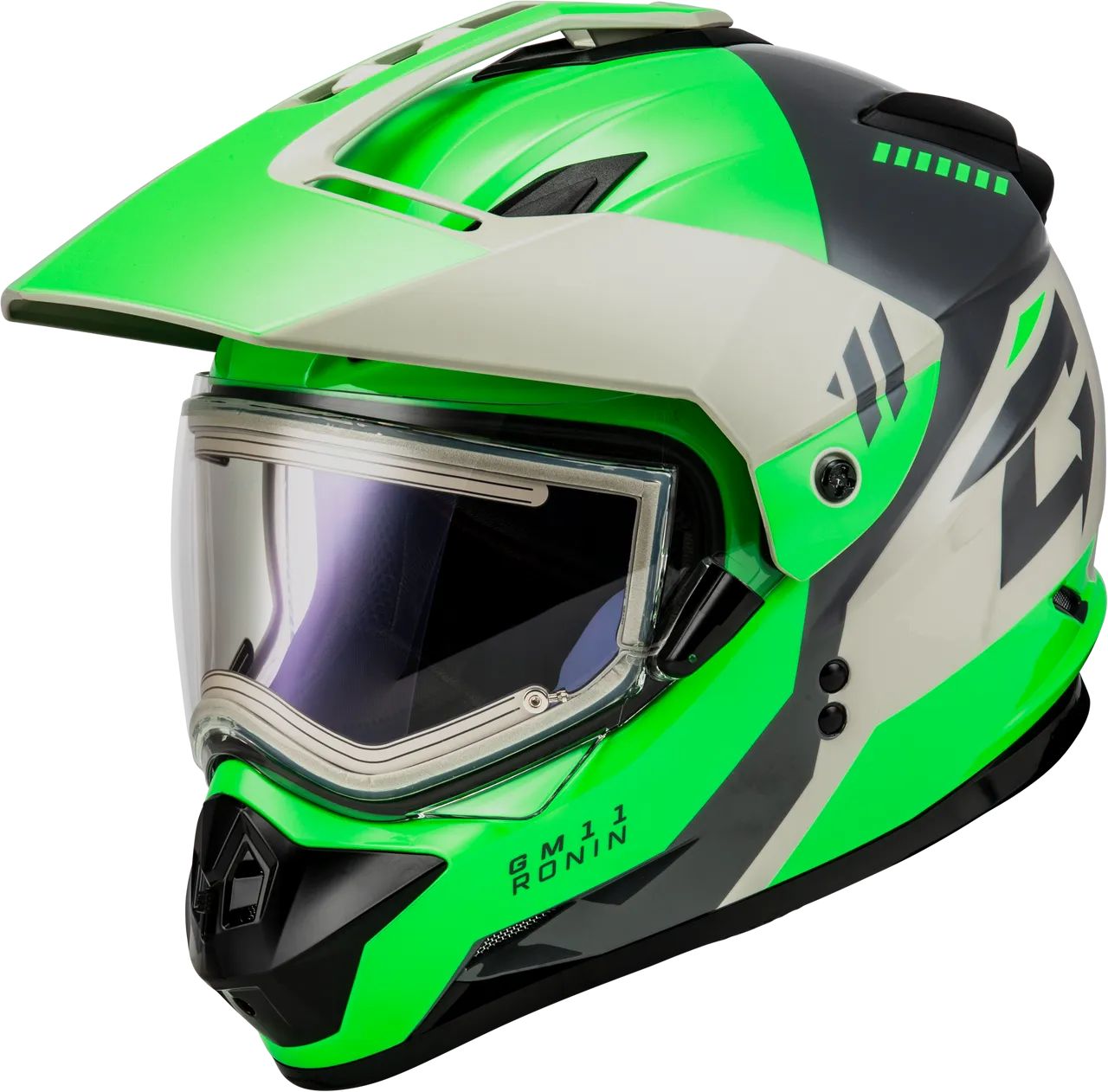Gmax GM-11S Ronin Snow Helmet Green Grey Electric Shield