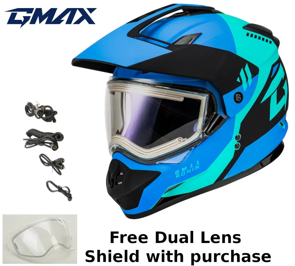 Gmax GM-11S Ronin Snow Helmet Matte Black Blue Electric Shield and Dual Lens