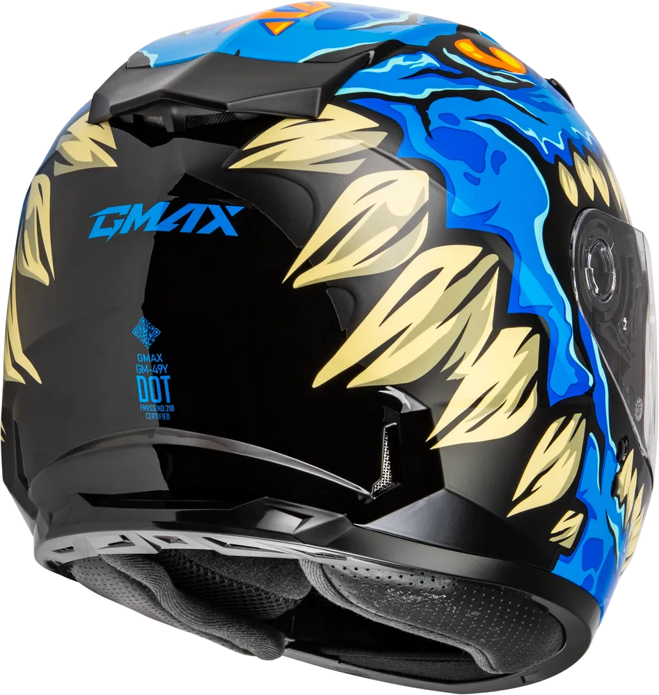 Gmax GM-49Y Youth Full Face Helmet Drax Graphic Blue Dual Lens