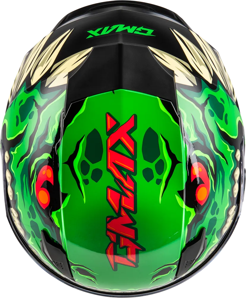 Gmax GM-49Y Youth Full Face Helmet Drax Graphic Green Dual Lens