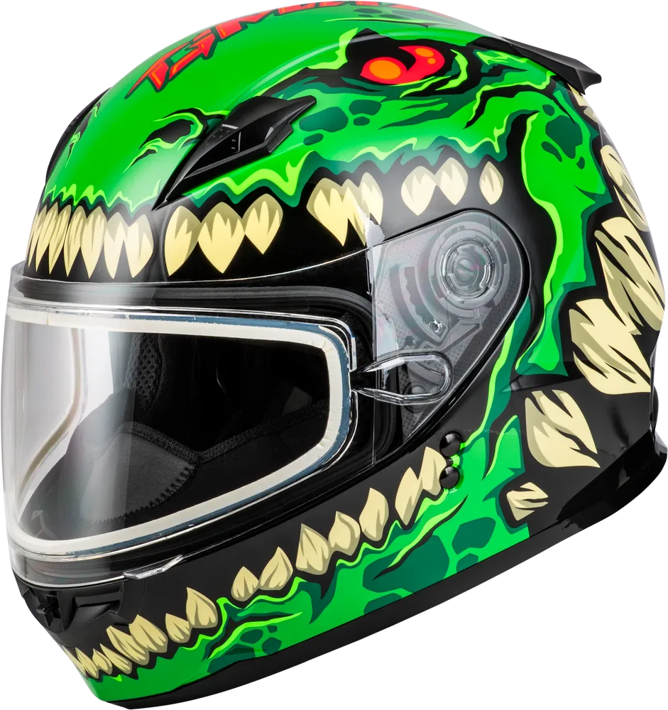Gmax GM-49Y Youth Full Face Helmet Drax Graphic Green Dual Lens