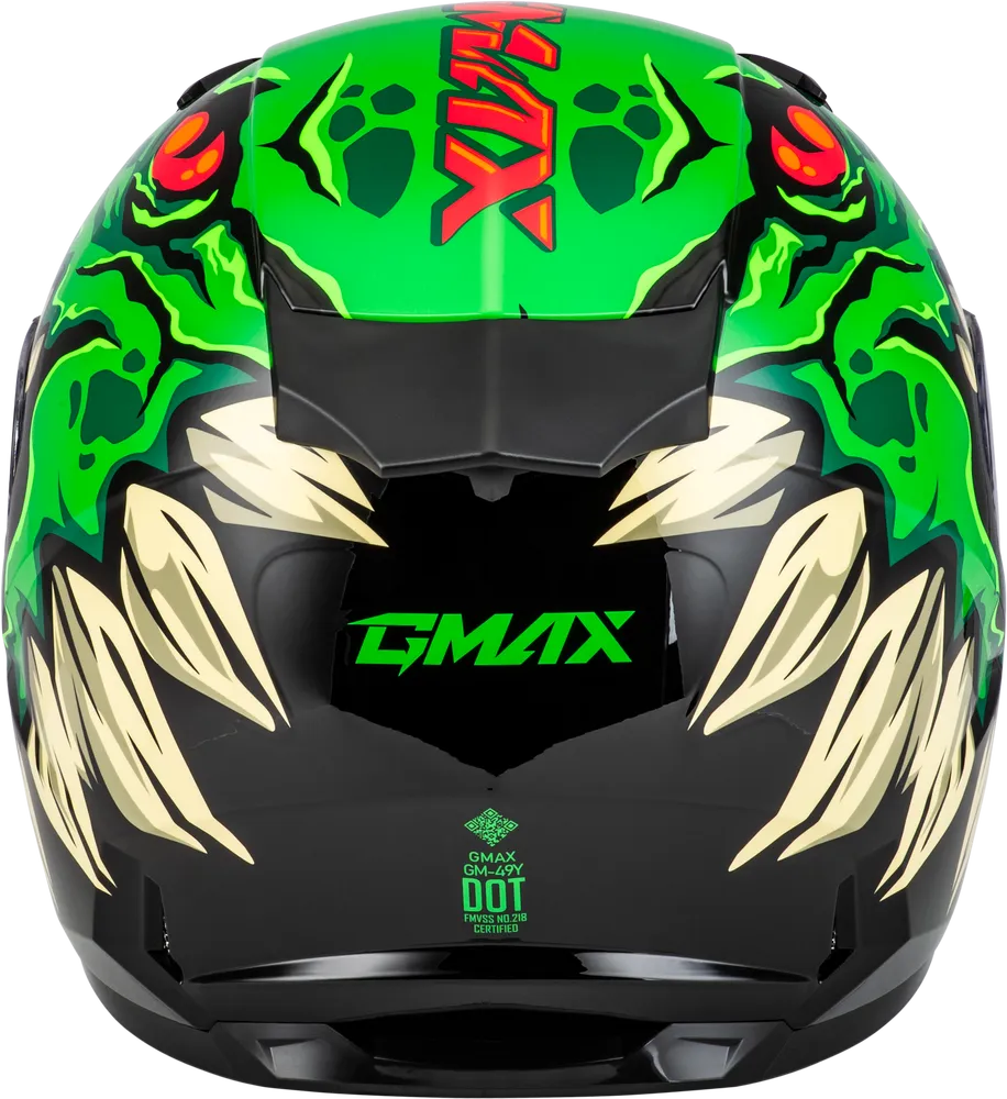Gmax GM-49Y Youth Full Face Helmet Drax Graphic Green Dual Lens