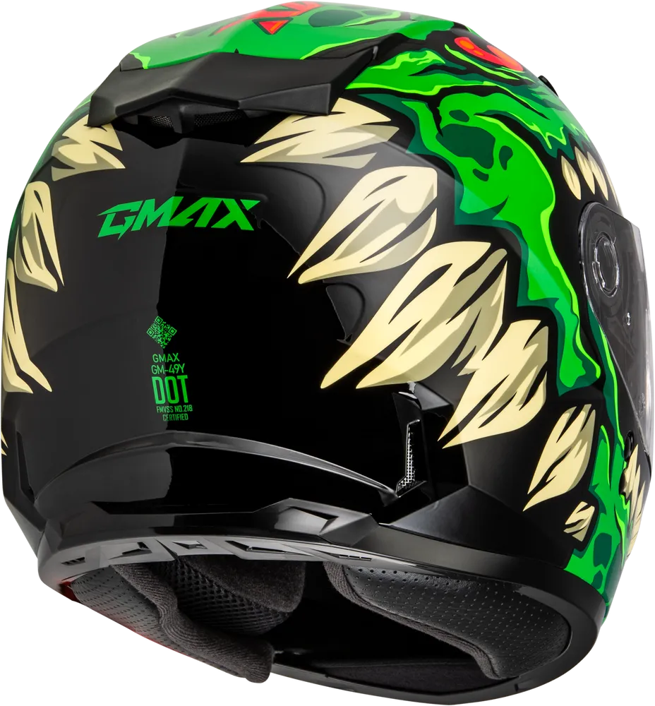Gmax GM-49Y Youth Full Face Helmet Drax Graphic Green Electric Shield