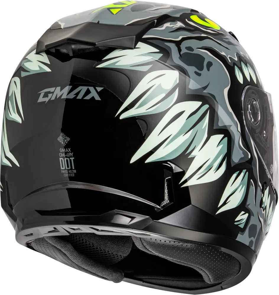 Gmax GM-49Y Youth Full Face Helmet Drax Graphic Grey Electric Shield