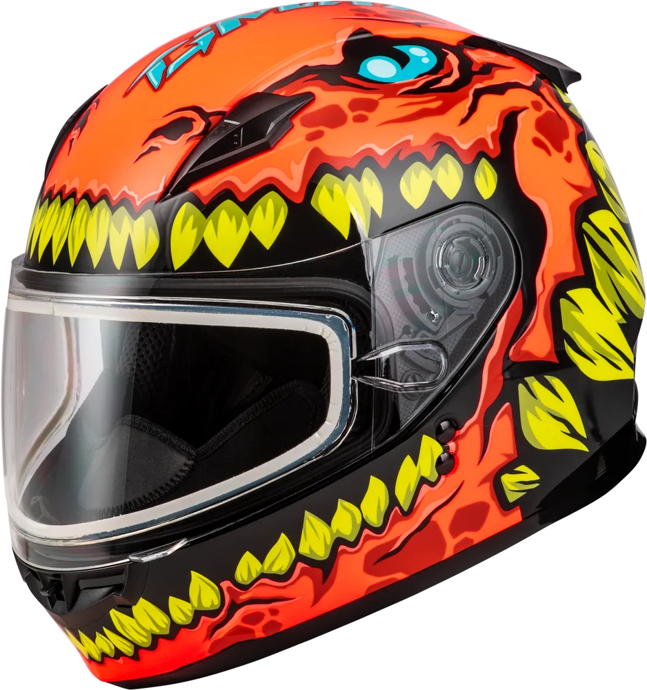 Gmax GM-49Y Youth Full Face Helmet Drax Graphic Orange Dual Lens