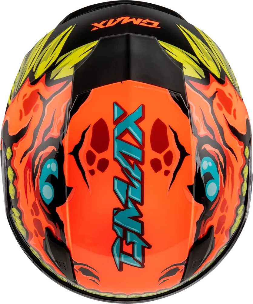 Gmax GM-49Y Youth Full Face Helmet Drax Graphic Orange Dual Lens