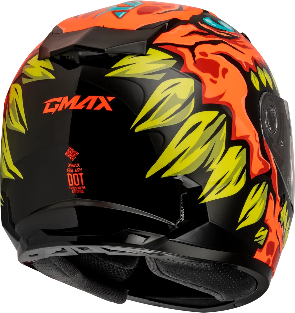 Gmax GM-49Y Youth Full Face Helmet Drax Graphic Orange Dual Lens
