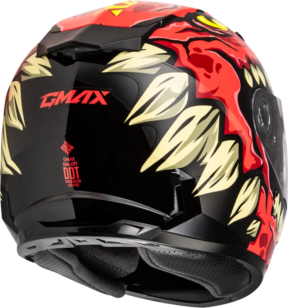 Gmax GM-49Y Youth Full Face Helmet Drax Graphic Red Dual Lens