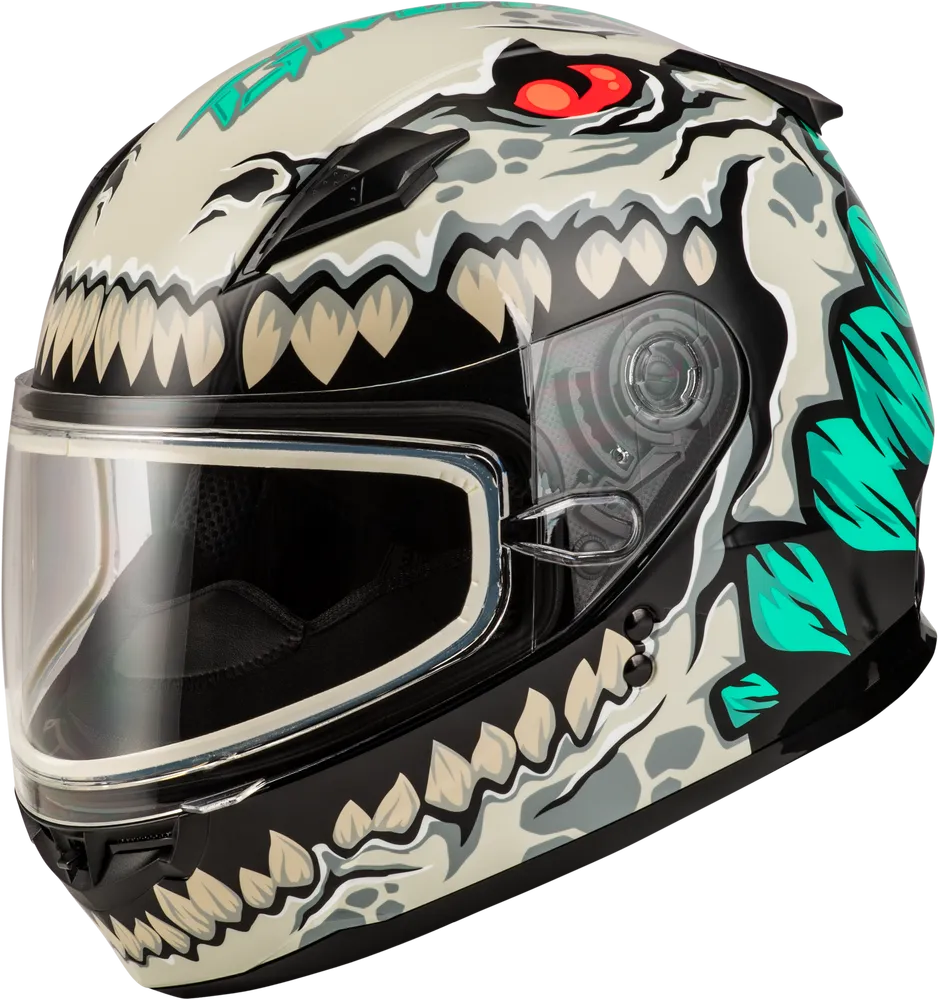 Gmax GM-49Y Youth Full Face Helmet Drax Graphic Silver Dual Lens