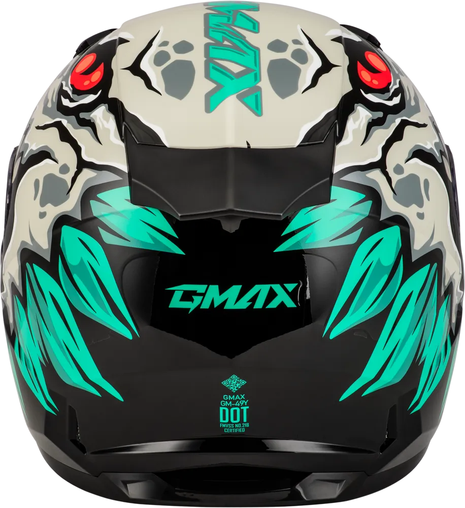 Gmax GM-49Y Youth Full Face Helmet Drax Graphic Silver Dual Lens