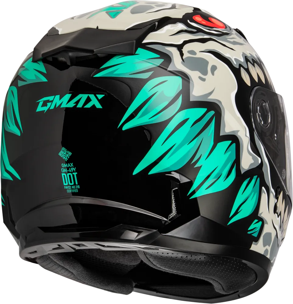 Gmax GM-49Y Youth Full Face Helmet Drax Graphic Silver Dual Lens