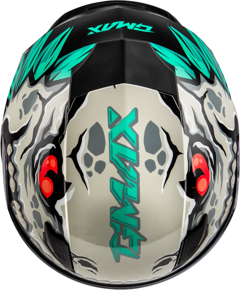 Gmax GM-49Y Youth Full Face Helmet Drax Graphic Silver Dual Lens