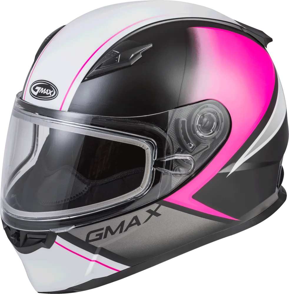 Gmax GM-49Y Youth Full Face Helmet Hail Graphic Matte Black Pink White Dual Lens