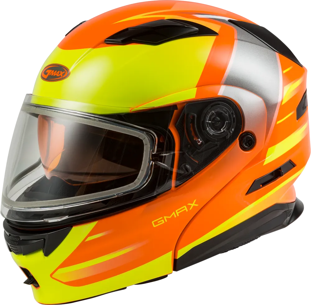 Gmax MD-01S Modular Snow Helmet Descendant Neon Orange Hi Viz Dual Lens