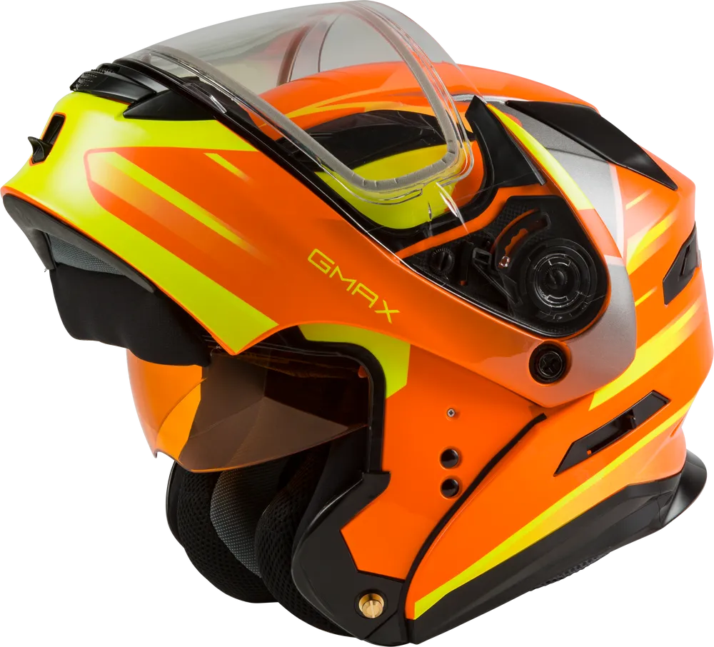 Gmax MD-01S Modular Snow Helmet Descendant Neon Orange Hi Viz Dual Lens