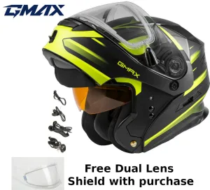 Gmax MD-01S Snow Helmet Descendant Matte Black Hi Vis Electric Shield and Dual Lens