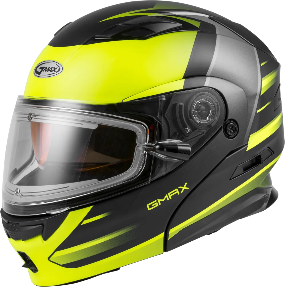 Gmax MD-01S Snow Helmet Descendant Matte Black Hi Vis Electric Shield and Dual Lens