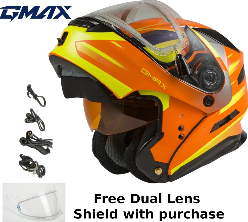 Gmax MD-01S Snow Helmet Descendant Neon Orange Hi Viz Electric Shield and Dual Lens