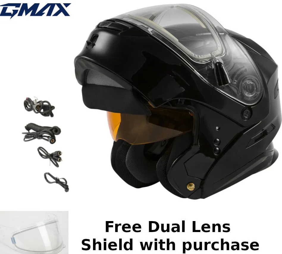 Gmax MD-01S Snow Helmet Gloss Black Electric Shield and Dual Lens