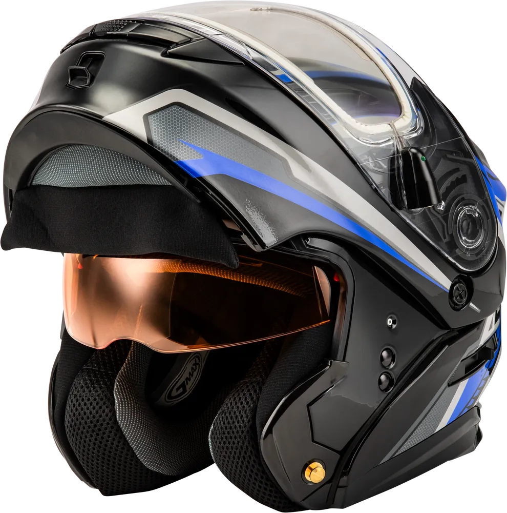 Gmax MD-01S Transistor Snow Helmet Blue Black Electric Shield and Dual Shield