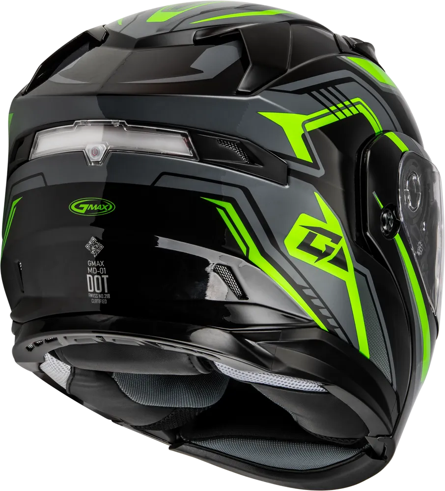 Gmax MD-01S Transistor Snow Helmet Green Black Electric Shield and Dual Lens