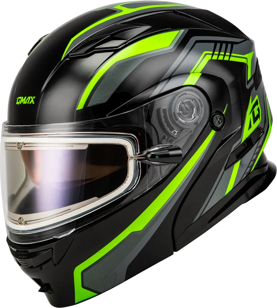 Gmax MD-01S Transistor Snow Helmet Green Black Electric Shield and Dual Lens