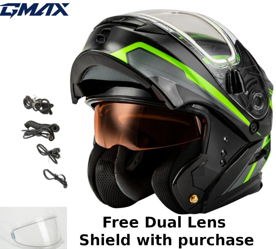 Gmax MD-01S Transistor Snow Helmet Green Black Electric Shield and Dual Lens