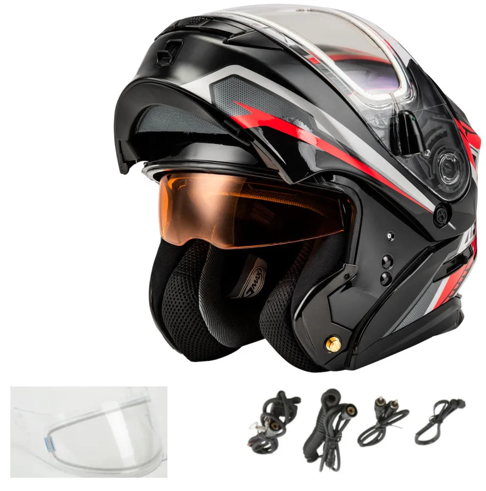 Gmax MD-01S Transistor Snow Helmet Red Black Electric Shield  Electric Shield and Dual Shield