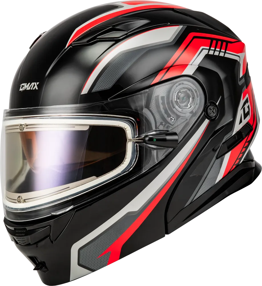 Gmax MD-01S Transistor Snow Helmet Red Black Electric Shield  Electric Shield and Dual Shield