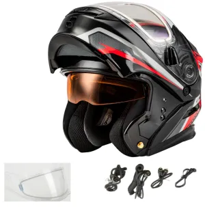 Gmax MD-01S Transistor Snow Helmet Red Black Electric Shield  Electric Shield and Dual Shield