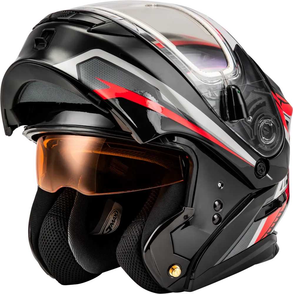 Gmax MD-01S Transistor Snow Helmet Red Black Electric Shield  Electric Shield and Dual Shield