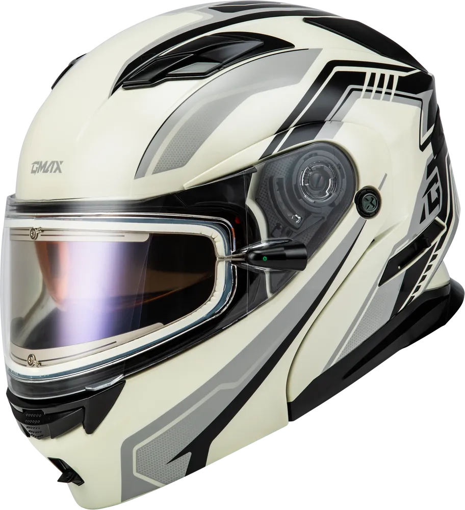 Gmax MD-01S Transistor Snow Helmet White Grey Black Electric Shield and Dual Lens