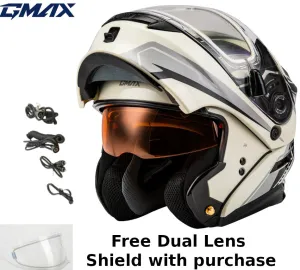 Gmax MD-01S Transistor Snow Helmet White Grey Black Electric Shield and Dual Lens